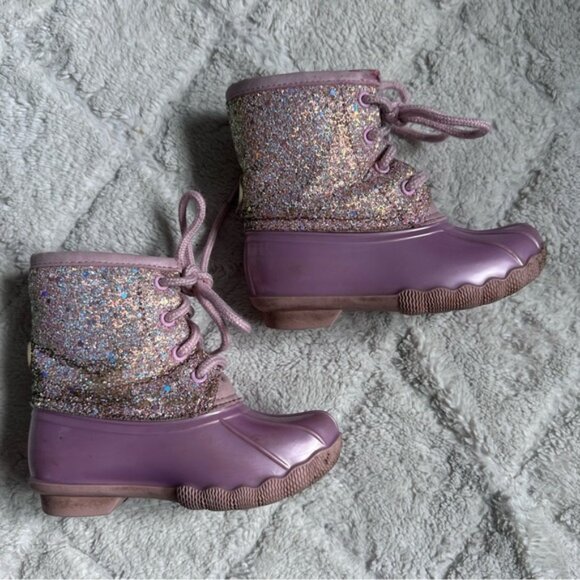 Adrienne Vittadini | Gavin-04T Pink Glitter rainboots | Size 8 - Picture 6 of 10